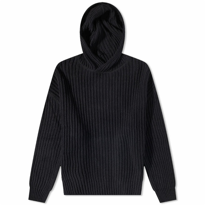 Photo: Our Legacy Men's Knit Popover Hoodie in Navy Ink Pure Silk