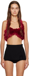 Puppets and Puppets Red Halter Faux-Fur Camisole