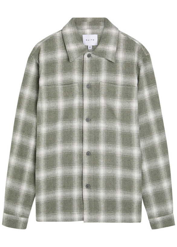 Photo: Raith Vienna Plaid Brushed Wool-blend Overshirt Sage