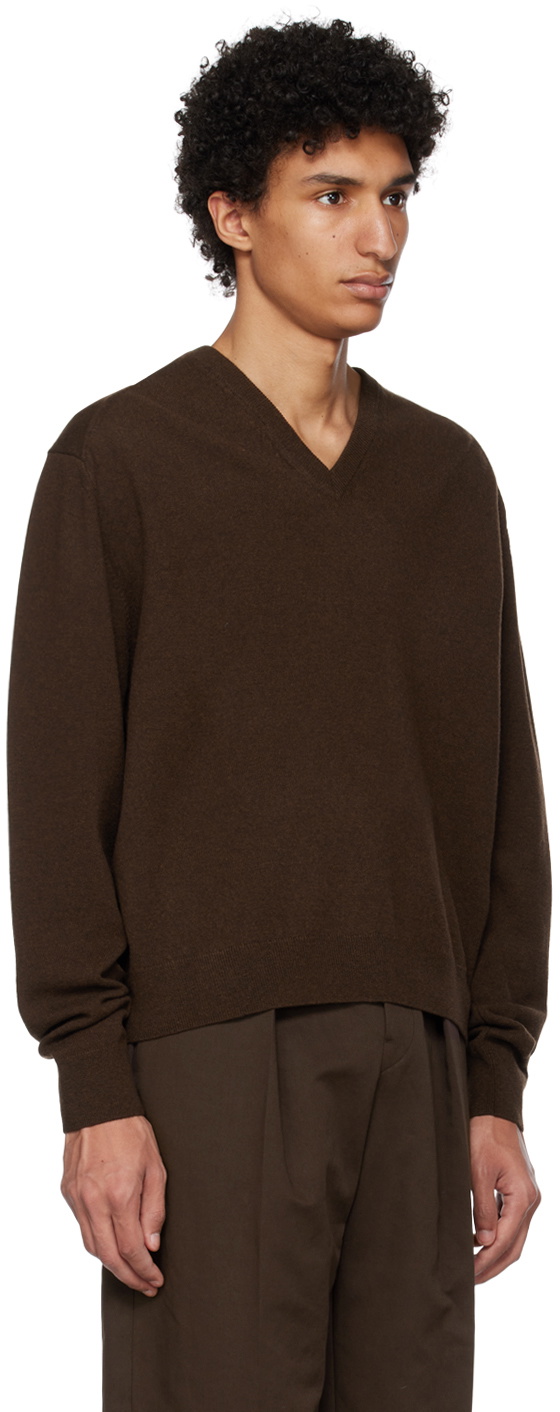 Fine Brown V Neck Lace Up Knit Sweater Fall Winter RV030