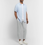 Theory - Page Tapered Stretch-Cotton Seersucker Trousers - Light gray