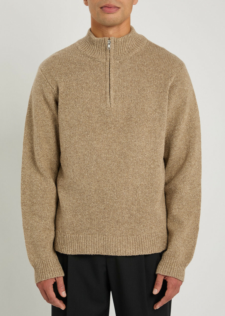 Won Hundred Viaan Half-zip Wool and Silk-blend Jumper Tan
