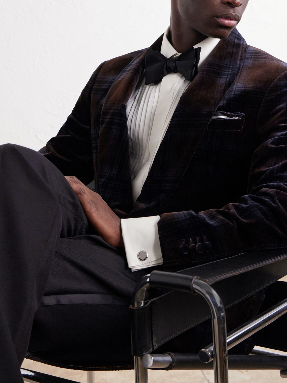 Mr P. - Shawl-Collar Checked Cotton-Velvet Tuxedo Jacket - Brown