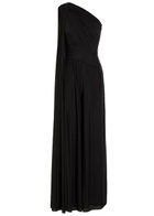 Talbot Runhof One Shoulder Draped Mesh Jumpsuit Black