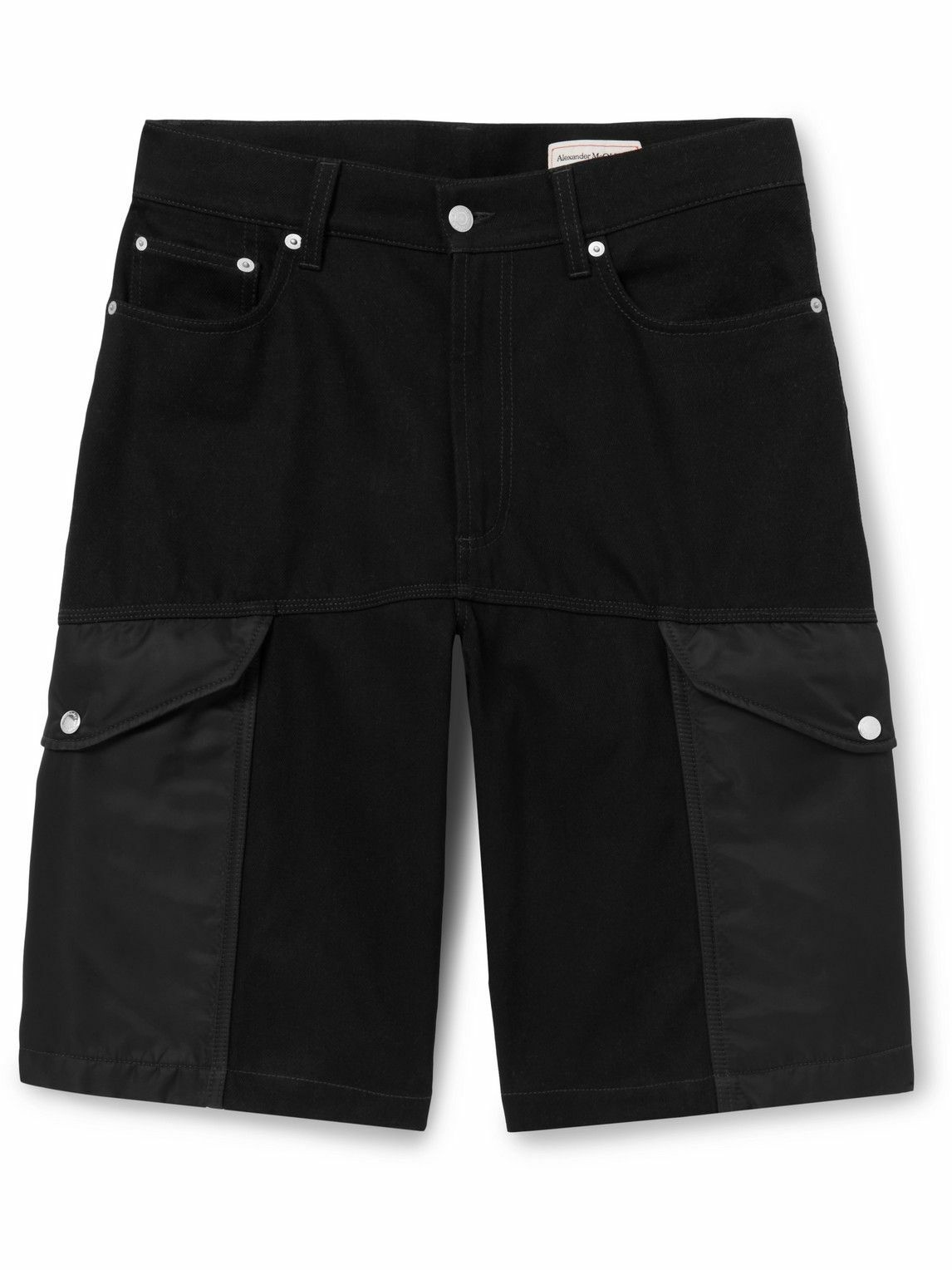 Photo: Alexander McQueen - Straight-Leg Shell-Trimmed Denim Cargo Shorts - Black