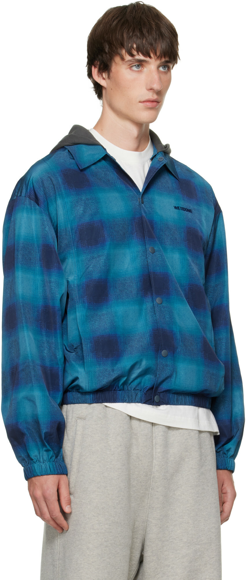 We11done Blue Check Coach Jacket