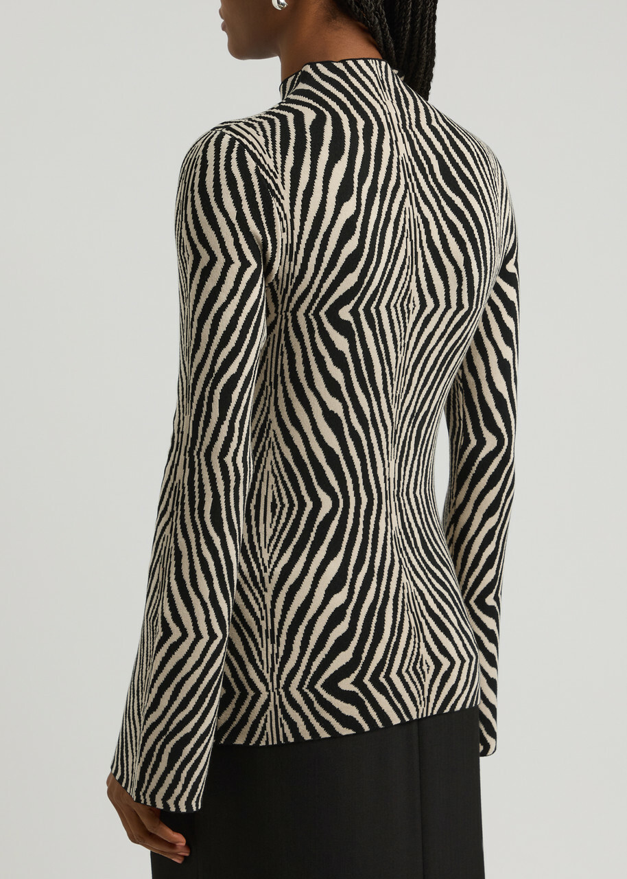 BY Malene Birger Bernie Zebra-intarsia Stretch-knit Jumper Brown
