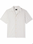 Brioni - Convertible-Collar Striped Cotton and Linen-Blend Shirt - Neutrals