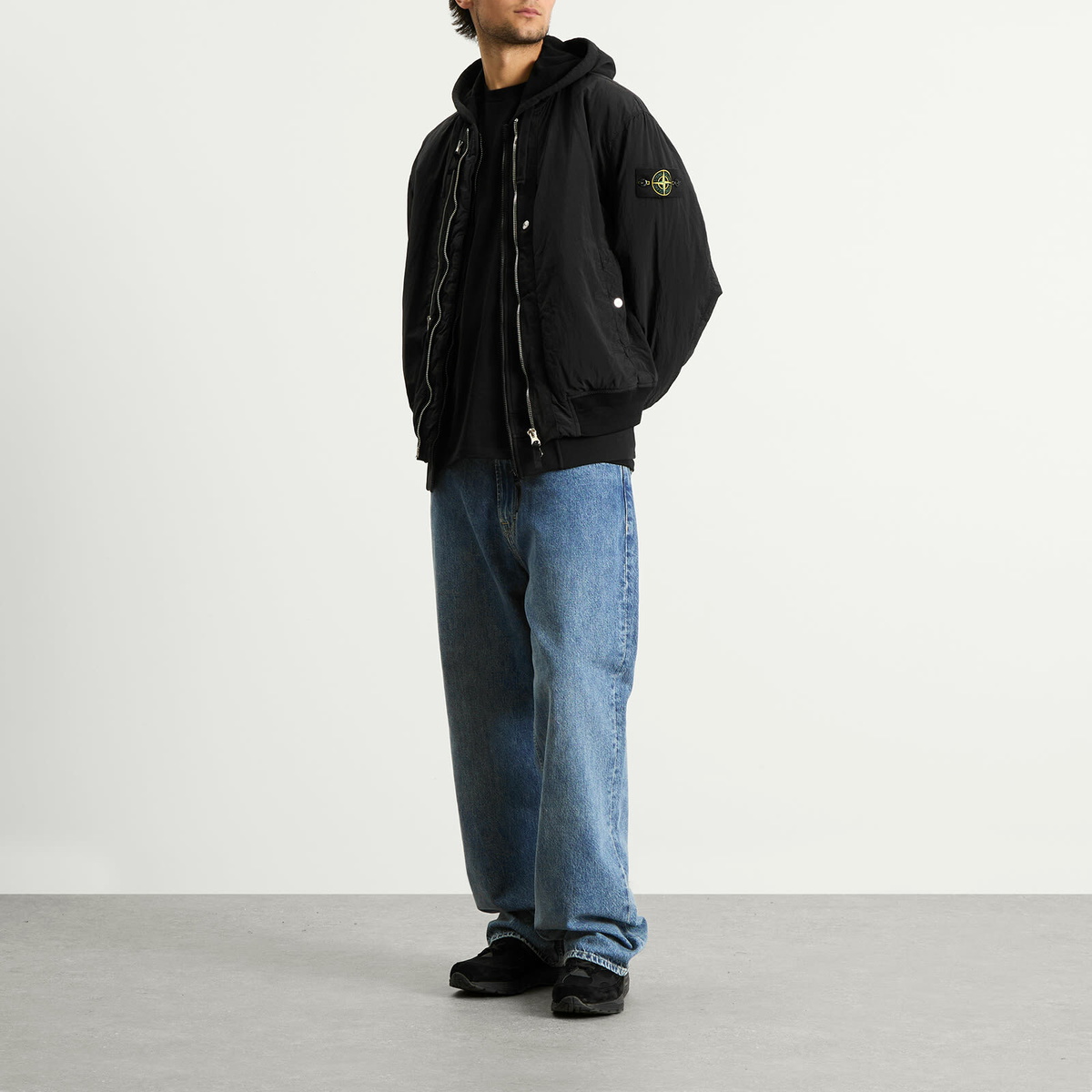 Stone Island Men's Nylon Metal EcoNyl PrimaLoft Bomber Jacket in Black