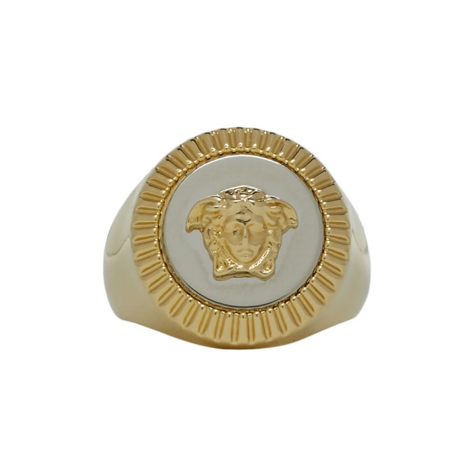 officieel Luidruchtig Bourgondië Versace Gold and Silver Guilloche Medusa Ring Versace