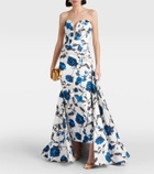 Rasario Draped floral satin gown