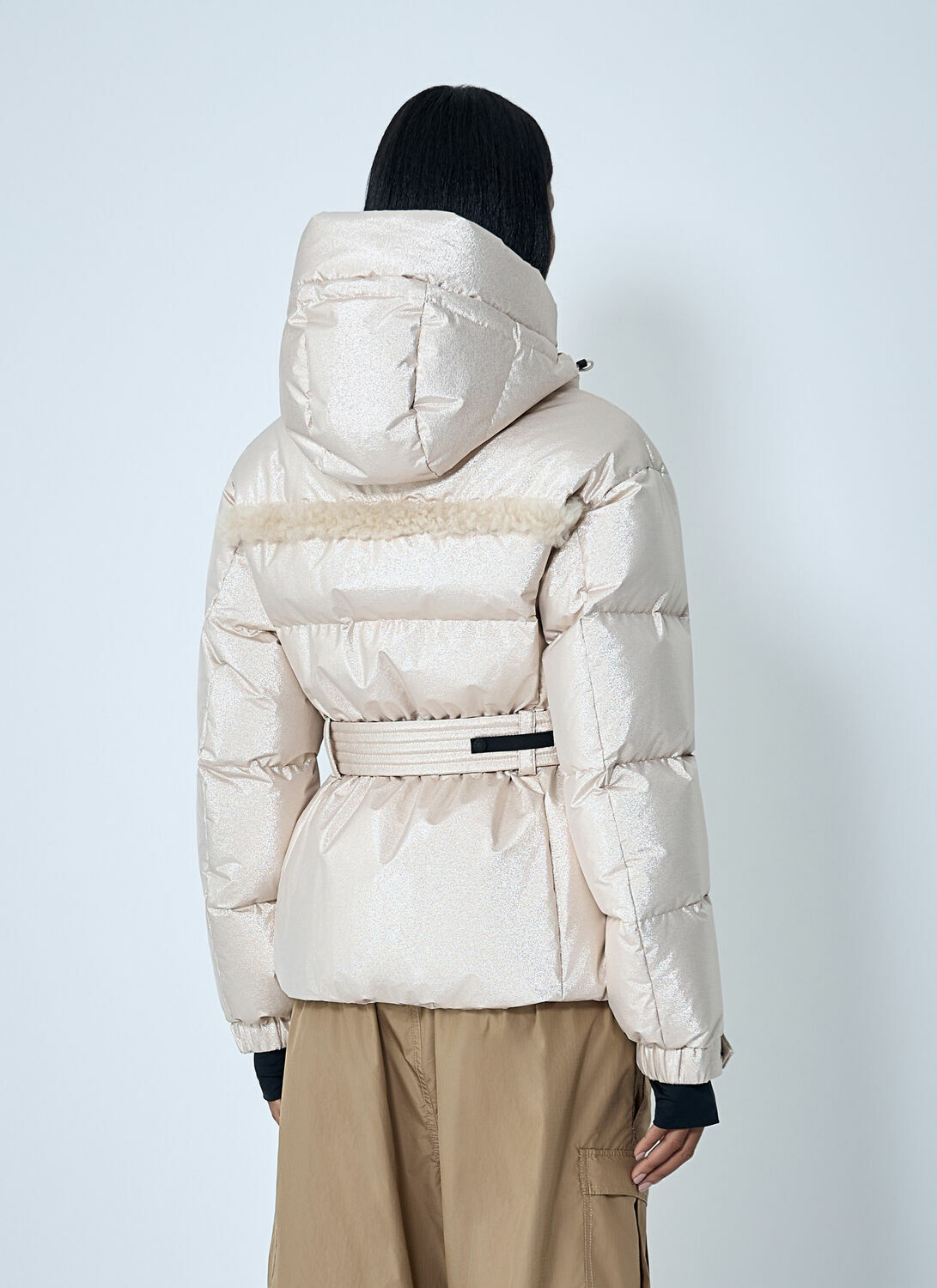 Moncler Grenoble Belted Down Jacket With Faux Fur Trim