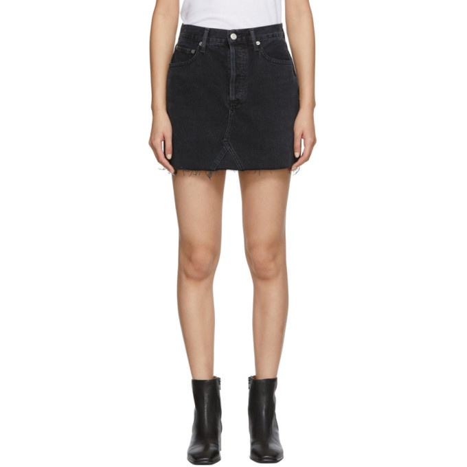 Photo: AGOLDE Black Denim Quinn High Rise Miniskirt