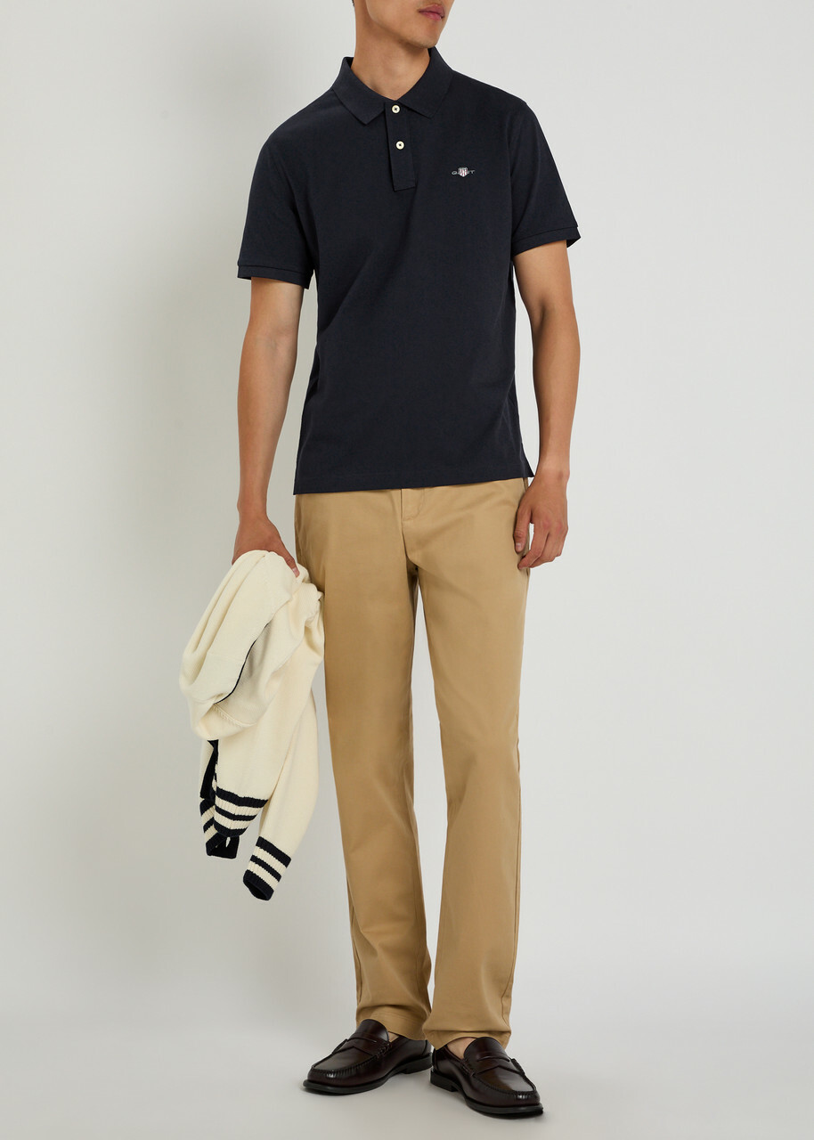 Gant Logo-embroidered Piqué Cotton Polo Shirt Navy