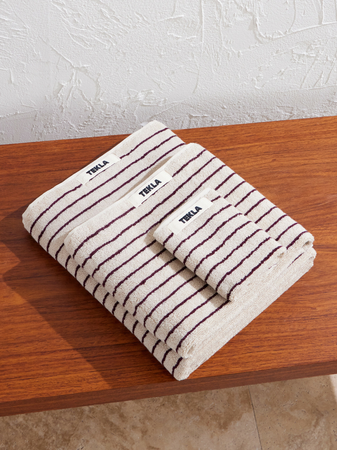 TEKLA - Set of Three Striped Organic Cotton Towels - Neutrals