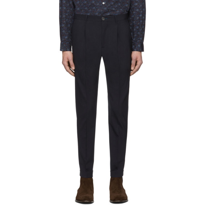 Photo: PS by Paul Smith Navy Turn Up Pleated Trousers