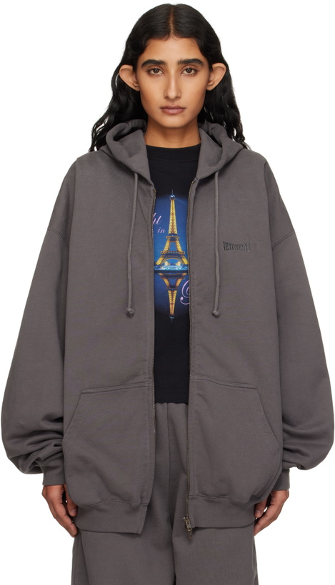 Photo: VETEMENTS Gray Boxing Logo Oversized Zip-Up Hoodie