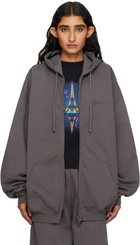 VETEMENTS Gray Boxing Logo Oversized Zip-Up Hoodie