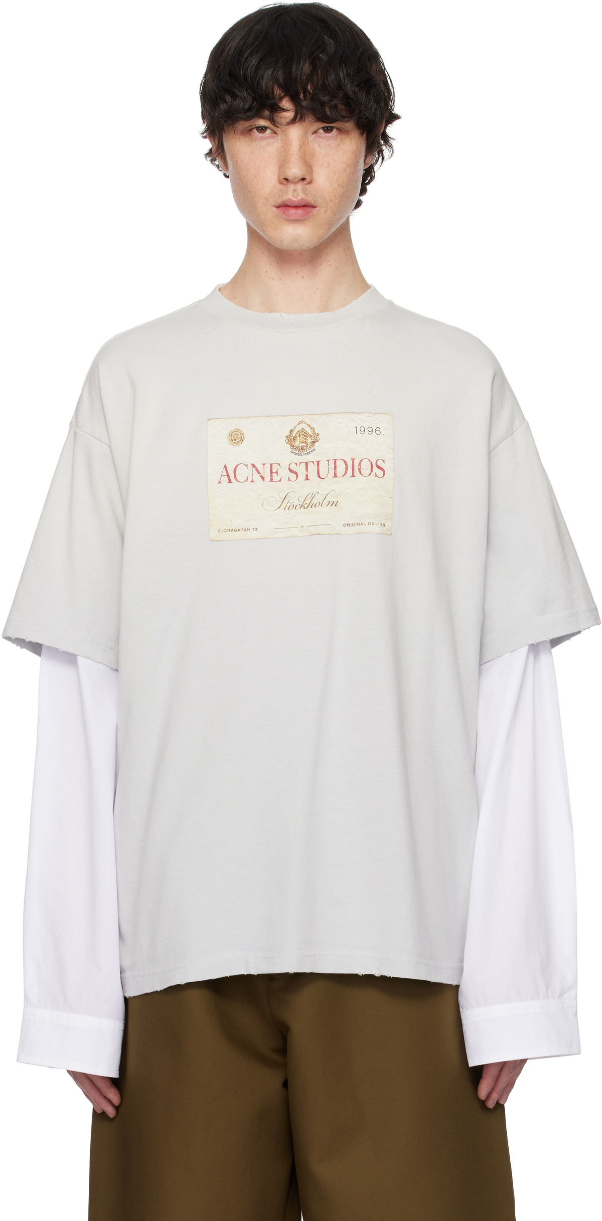 Tシャツ・カットソー Acne Studios White Layered T-Shirt With Print Gray & White Layered Print T-shirt by Acne Studios on Sale