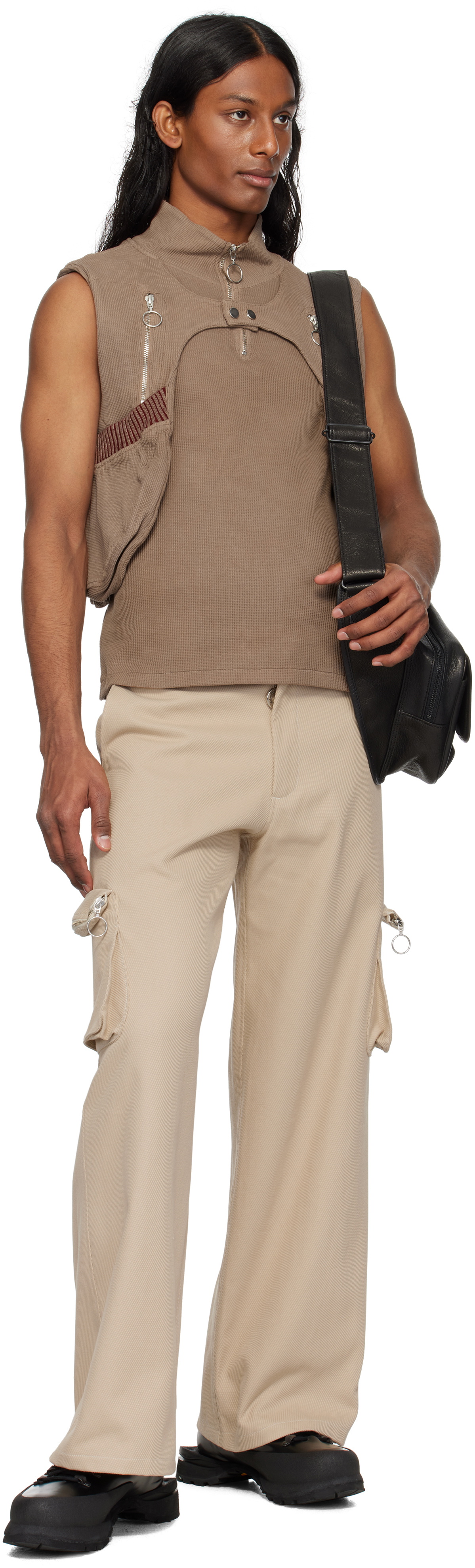 Charlie Constantinou Brown Waffle Jersey Utility Vest