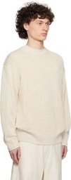 YLÈVE Off-White European Linen Silk Basque Knit Sweater