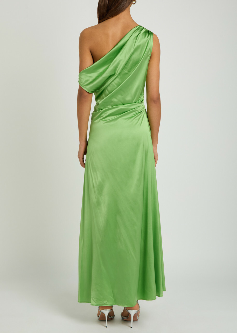 Staud Phare Draped Stretch-silk Maxi Dress Green