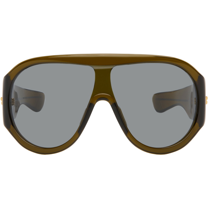 Photo: Bottega Veneta Khaki Scudo Shield Sunglasses