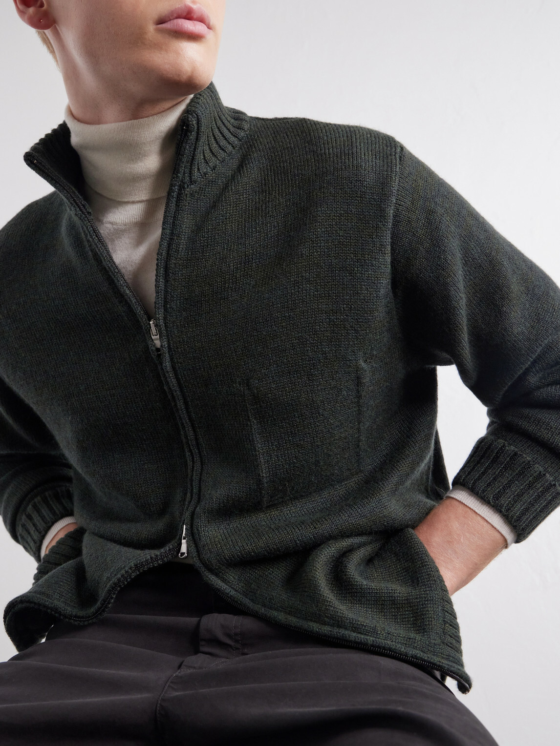 Inis Meáin - Wool and Linen-Blend Zip-Up Cardigan - Green