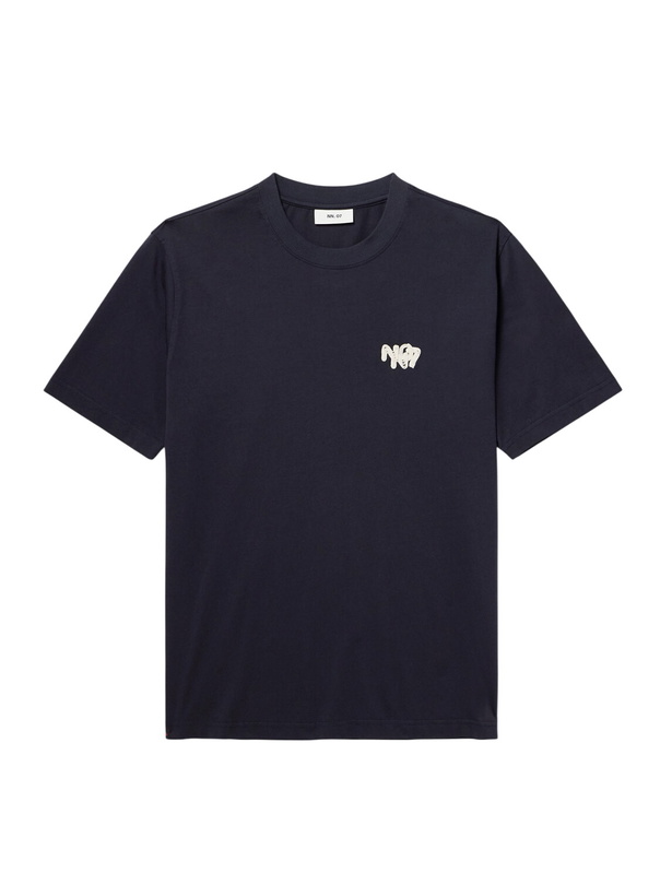 Photo: NN07 - Adam App 3209 Logo-Appliquéd Pima Cotton-Jersey T-Shirt - Blue