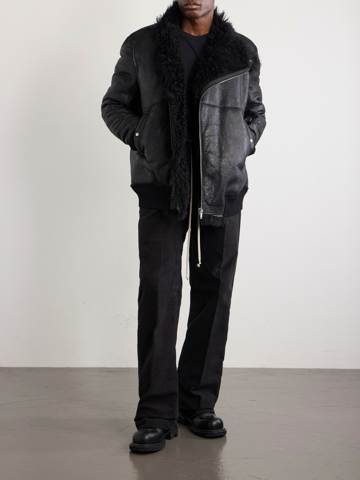 Rick Owens - Hollywood Flight Shearling Jacket - Black