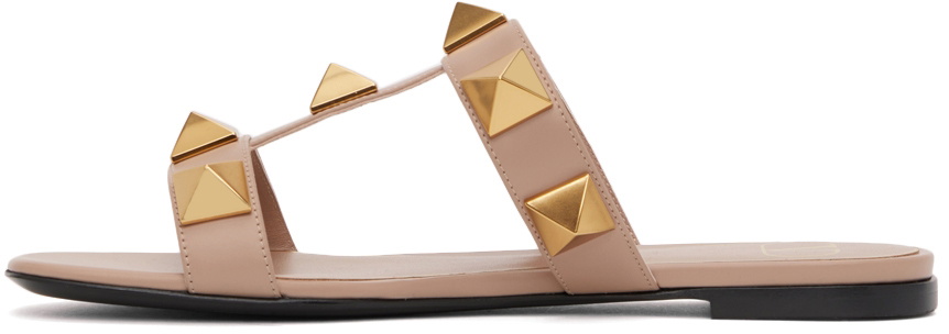 Valentino Garavani Pink Roman Stud Flat Slide Sandals