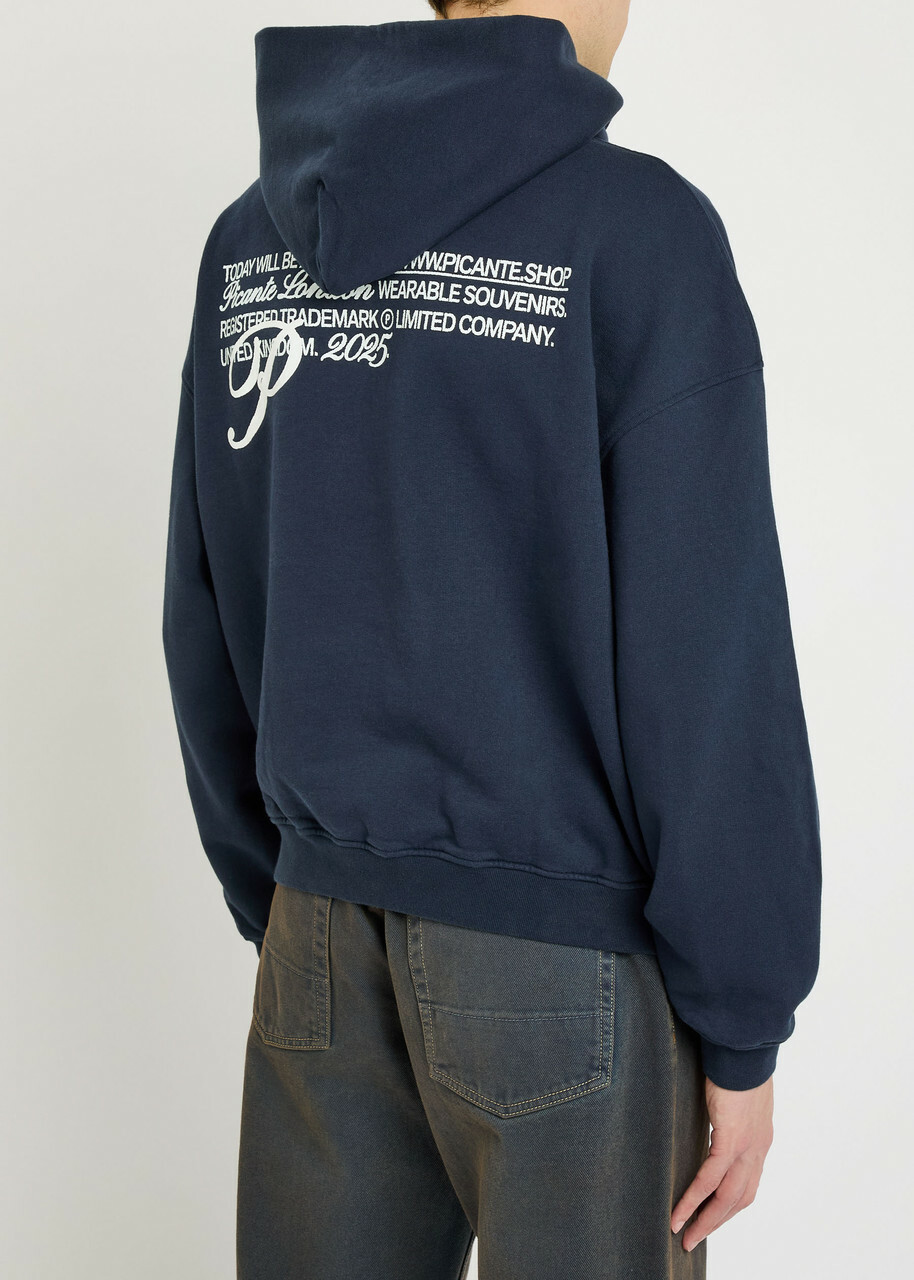 Picante Gallery Logo-print Hooded Cotton Sweatshirt Navy