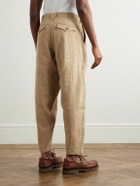 Monitaly - Tapered Pleated Linen and Cotton-Blend Gauze Trousers - Neutrals