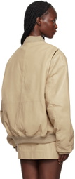 REMAIN Birger Christensen Beige Zip Leather Bomber Jacket