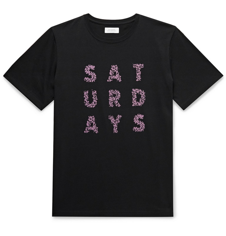 Photo: Saturdays NYC - Foam Grid Logo-Print Cotton-Jersey T-Shirt - Black