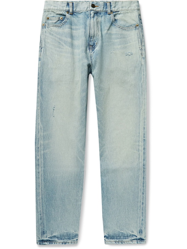 Photo: SAINT LAURENT - Slim-Fit Tapered Distressed Denim Jeans - Blue - UK/US 28