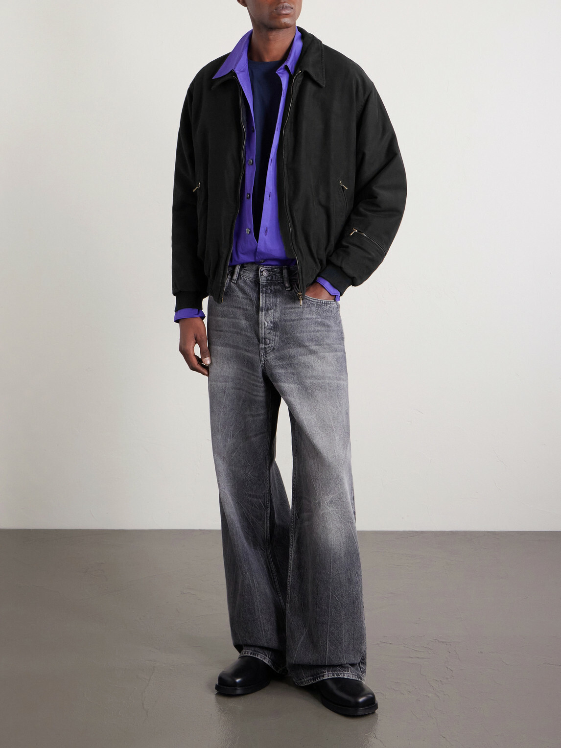 A.PRESSE - Cotton and Silk-Blend Moleskin Bomber Jacket - Black A