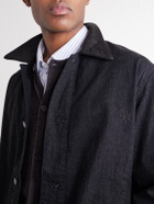 FULLCOUNT - Leather-Trimmed Denim Jacket - Black