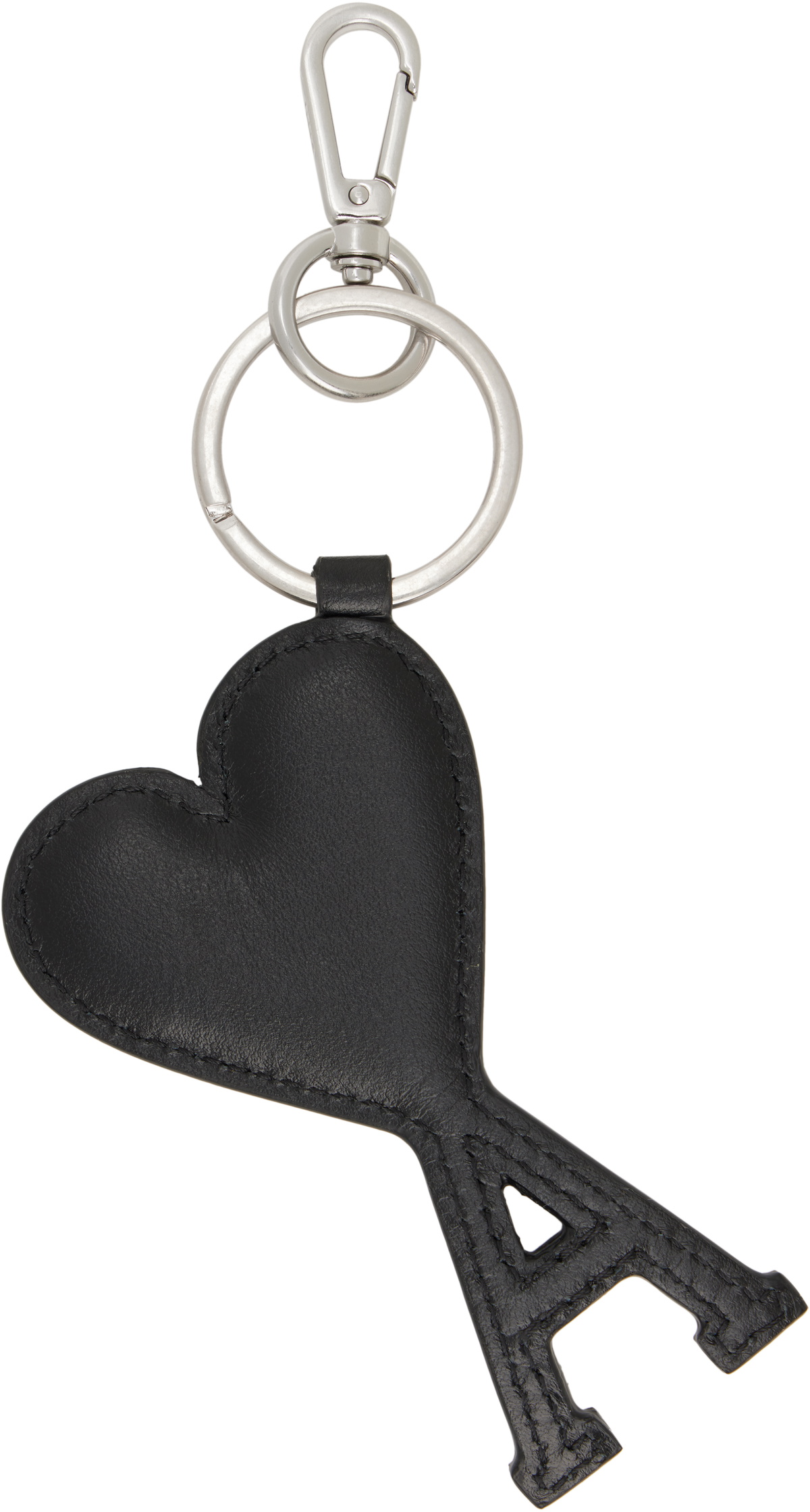 AMI Paris Silver & Black Leather Ami de Coeur Keychain