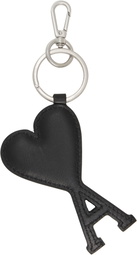 AMI Paris Silver & Black Leather Ami de Coeur Keychain