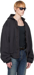 Balenciaga Black Hooded Bomber Jacket