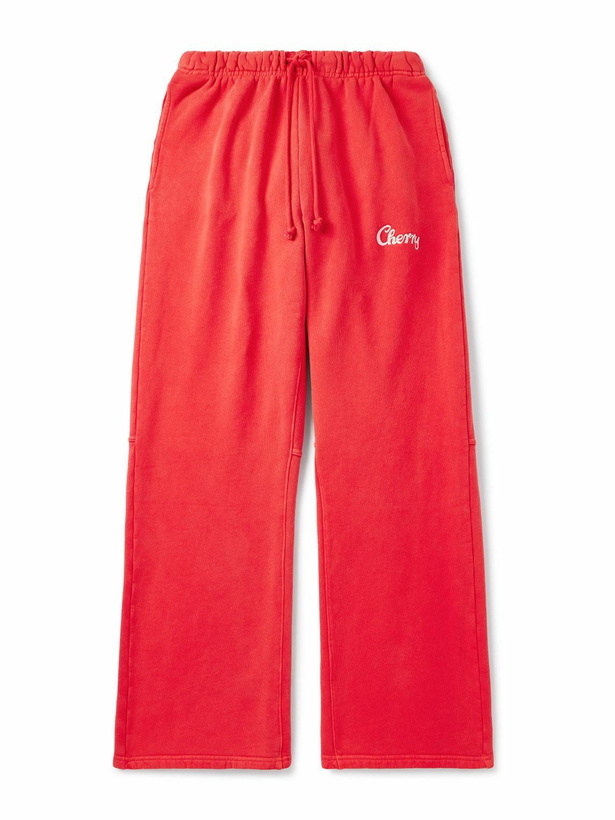 Photo: Cherry Los Angeles - Straight-Leg Logo-Embroidered Cotton-Jersey Sweatpants - Red