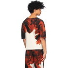 Homme Plisse Issey Miyake Red and White Action Painting V-Neck T-Shirt