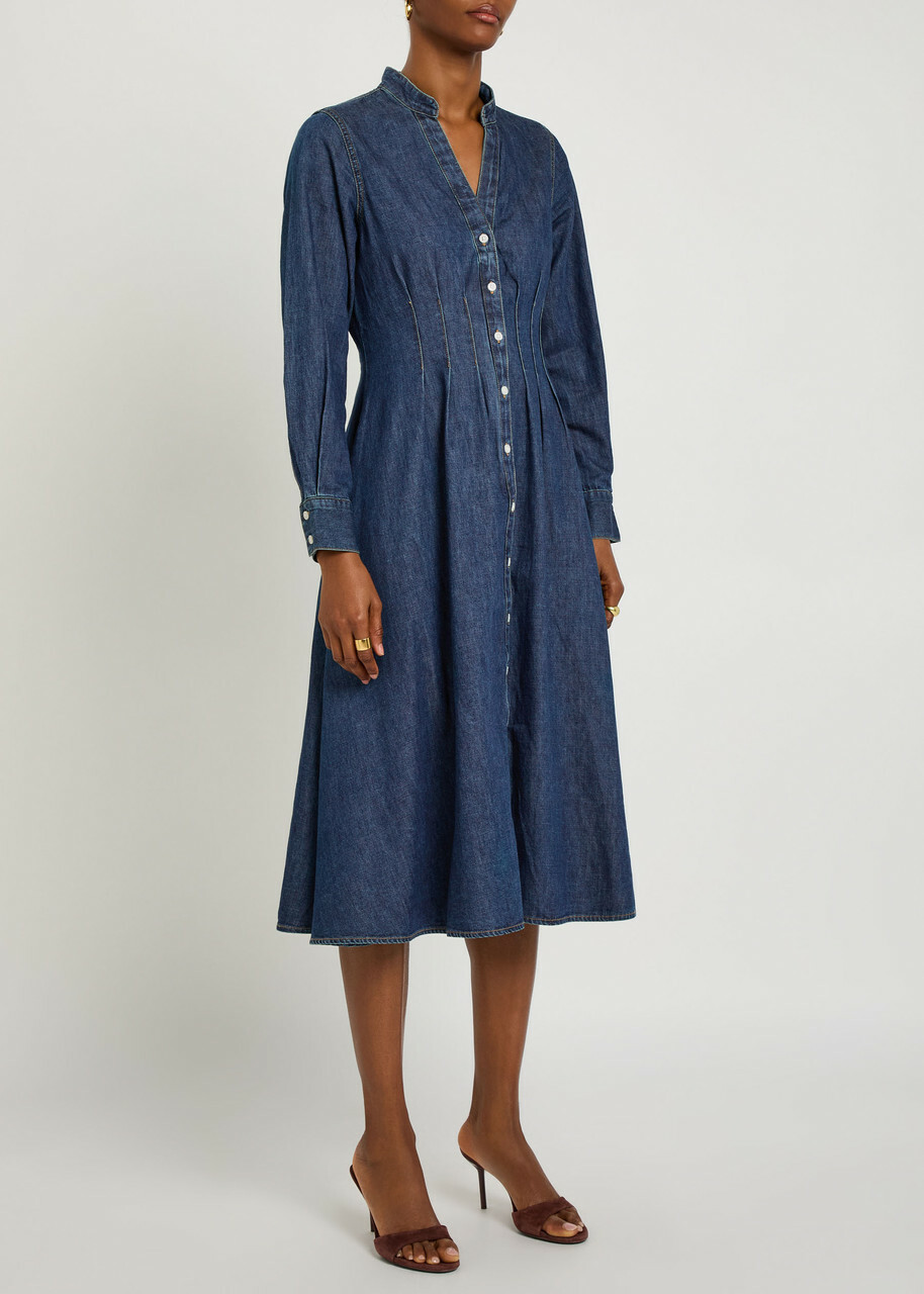 Veronica Beard Arcadia Pintuck Denim Midi Dress Blue