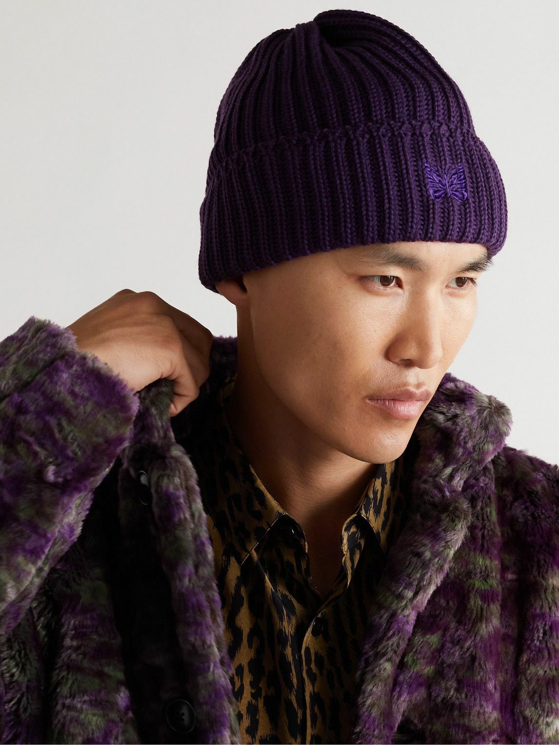 Needles LogoEmbroidered Ribbed Wool Beanie Needles