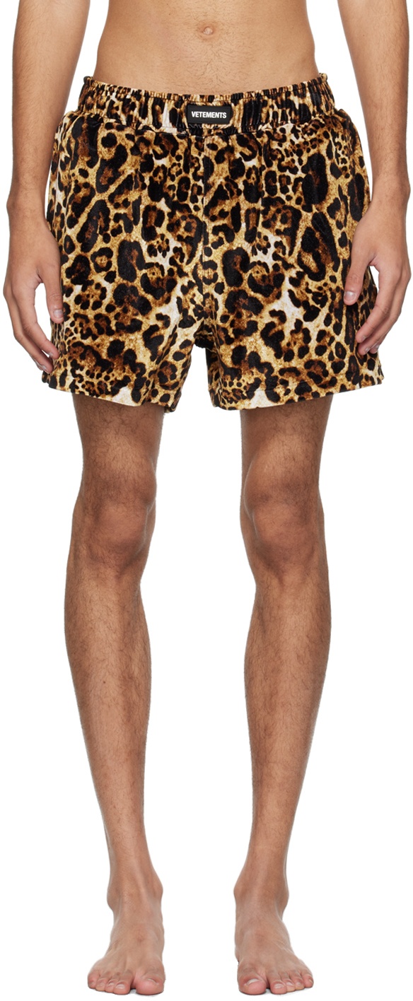 Photo: VETEMENTS Brown Leopard Swim Shorts