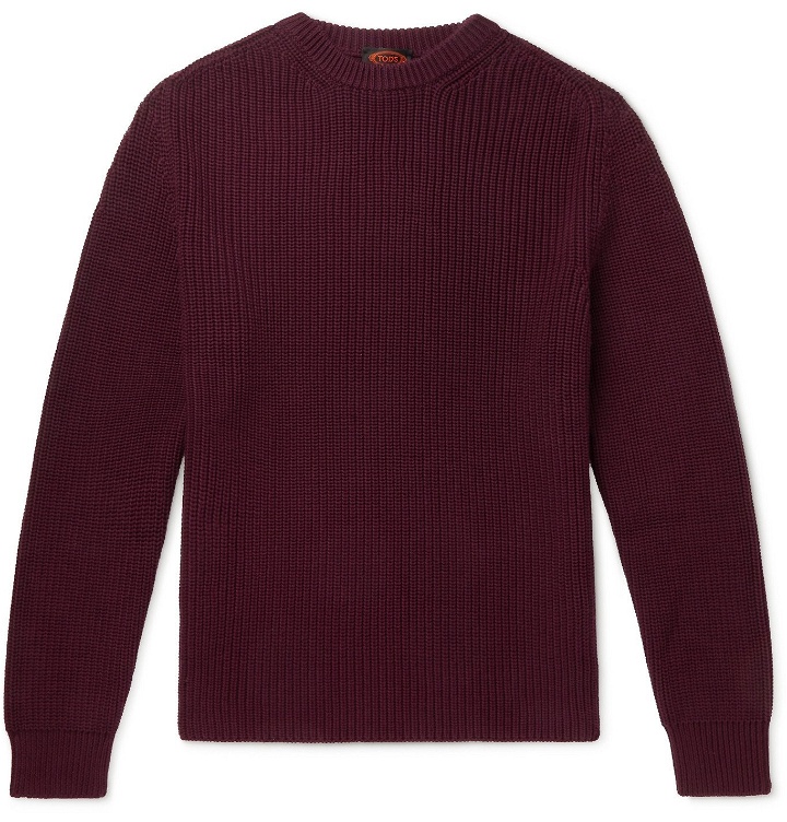Photo: TOD'S - Ribbed Cotton Sweater - Burgundy