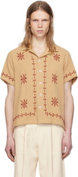 HARAGO Brown Embroidered Snowflake Shirt
