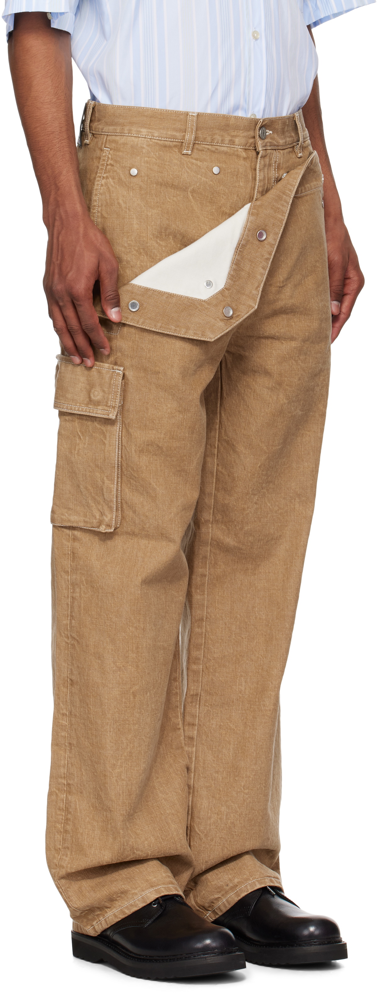 le PÈRE Tan Peek-A-Boo Denim Cargo Pants