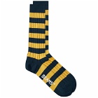 Beams Plus Men's Stripe Rib Sock in Navy/Mary Gold
